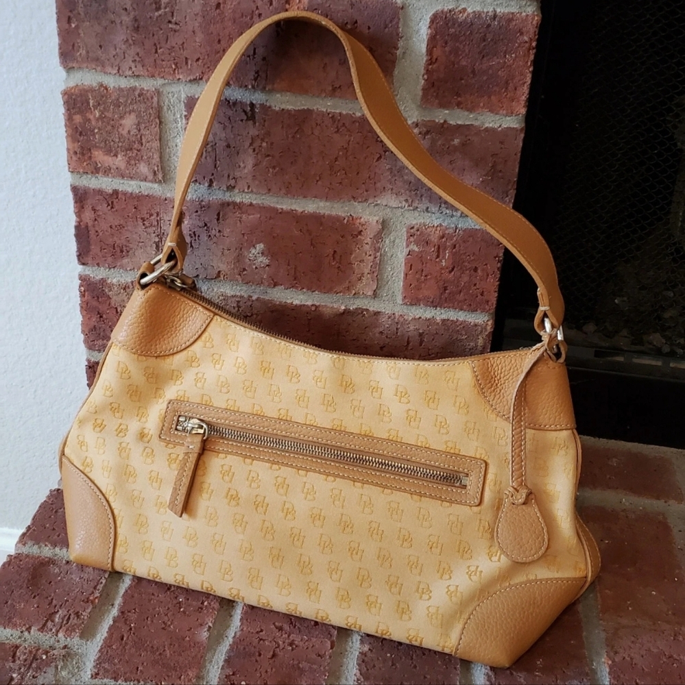 Dooney & Bourke Pebbled Leather trim and Fabric Body Y2K Satchel Purse GUC - Picture 1 of 9
